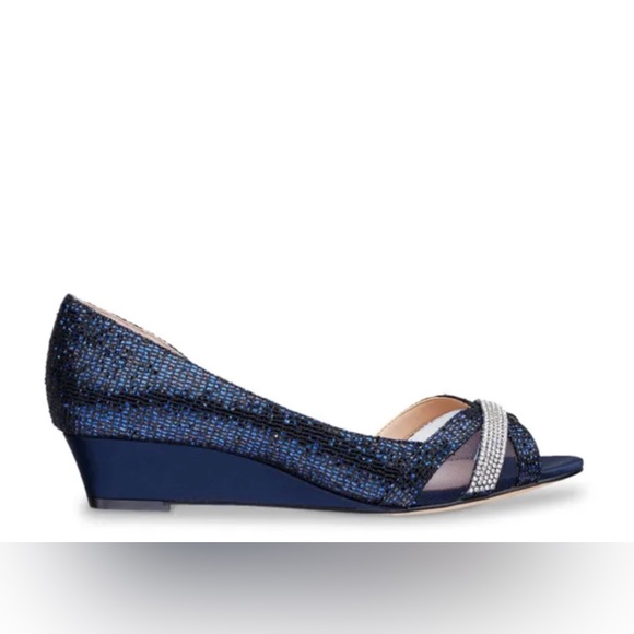 Nina | NWB Navy Shimmer Peep Toe Wedge Pump Size 8 - Picture 1 of 7